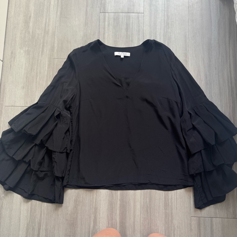 Alexis black ruffle sleeve blouse Size M